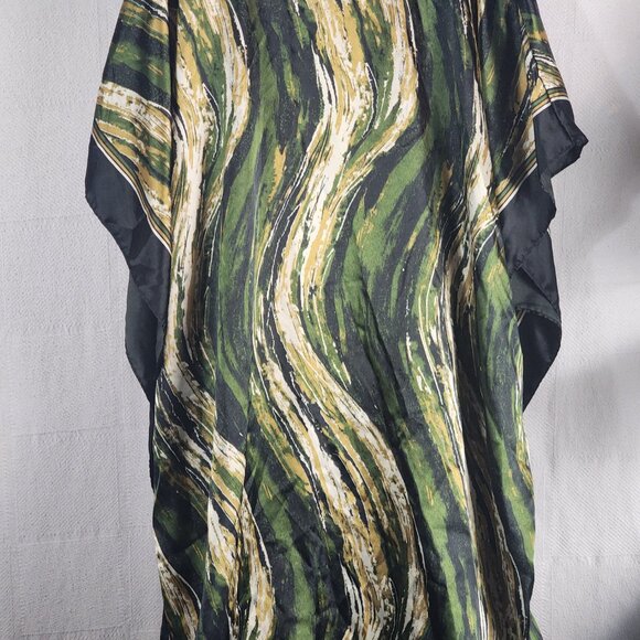 Bobbie Brooks Vtg Green Black Gold Abstract Stripe Cinch Waist Poly Kaftan OSFM - Picture 13 of 16